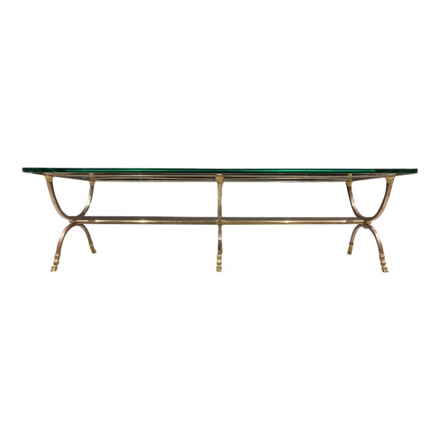 French Directoire Style Steel & Brass Coffee Table Att. Maison Jansen For Sale