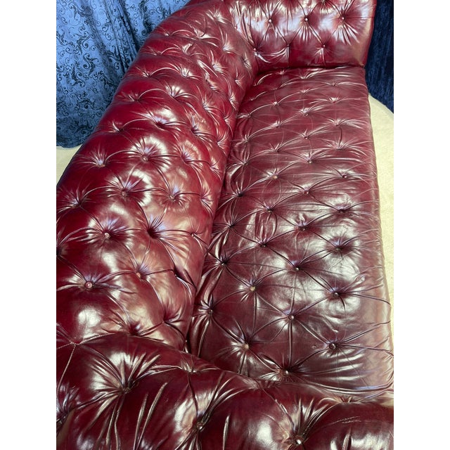 1950s English Burgundy Red Leather Chesterfield Sofa For Sale - Image 9 of 17