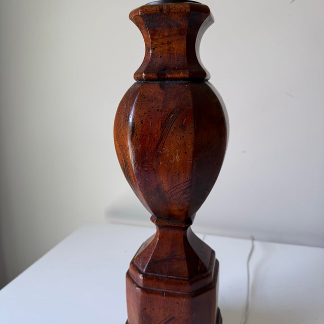 Brown Mid 20th Century Turned Baluster Biedermeier Style Wood Table Lamp For Sale - Image 8 of 9