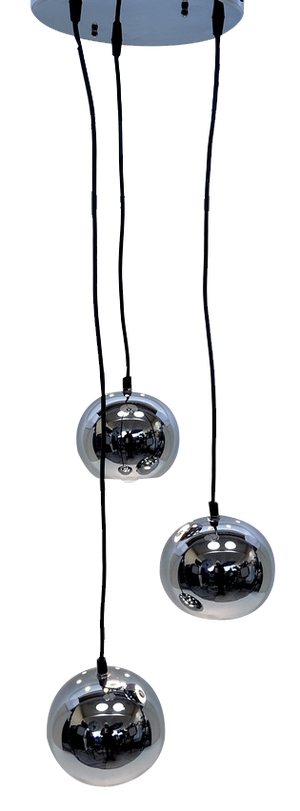 Vintage Space Age 3-Light Chromed Metal Ball Cascading Hanging Lamp