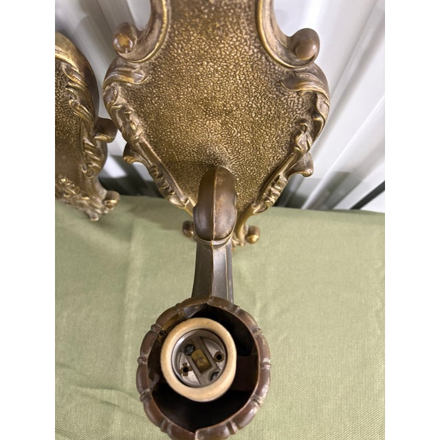 Pair of Bronze Single Candle Sconces, Early 20th Century For Sale In Savannah - Image 6 of 7