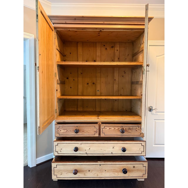 English 19th Century English Painted Pine Linen Press Armoire With Faux Inlay For Sale - Image 3 of 10
