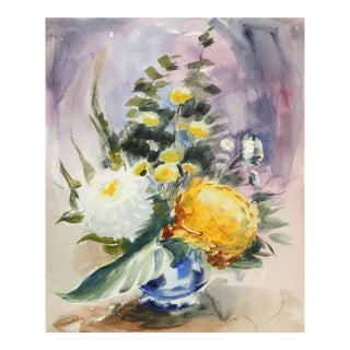1960s "Large Flowers in Vase P1.34" Watercolor Painting by Eve Nethercott For Sale
