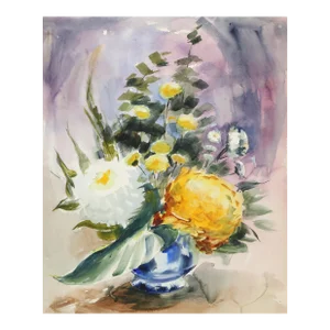 1960s "Large Flowers in Vase P1.34" Watercolor Painting by Eve Nethercott