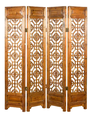 Chinese Early 20th Century Fretwork Four-Panel Screen with Geometric Motifs