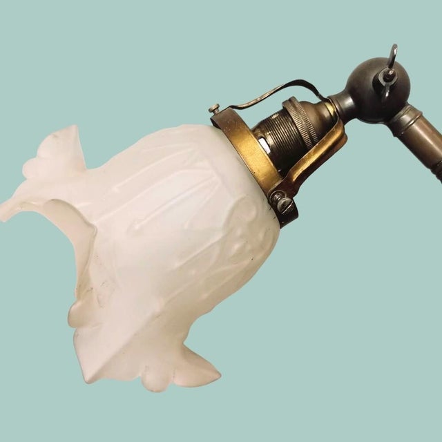 Art Nouveau Flexible Brass Goose Neck and Glass Table Lamp, 1950s For Sale - Image 6 of 13