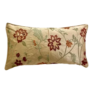 Peony Floral Embroidered Silk Lumbar Pillow Cover