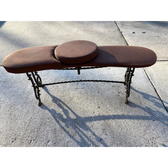 Antique Cast Iron 1900s Photographers Bench With Swivel Middle Goes up and down New fabric Center seat is 18 inches high...