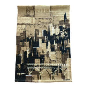 Robert Bushong Tom Tru MCM Linen City Skyline Wall Hanging 40" X 57"
