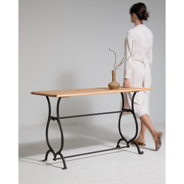Brown Cast Iron Bistro Table on Casters, Antique, France, Early 20th Century For Sale - Image 8 of 15