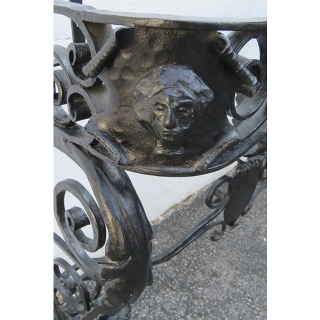 Metal Art Deco Style Marble Top Painted Black Metal Bird Design Console Table For Sale - Image 7 of 13