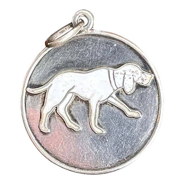 Late 19th Century Victorian Dog Fob Pendant Silver White Enamel For Sale