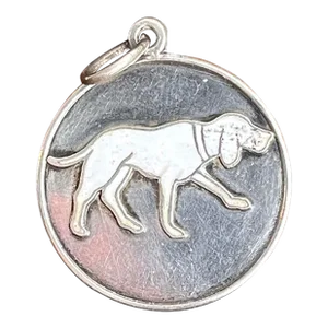 Late 19th Century Victorian Dog Fob Pendant Silver White Enamel