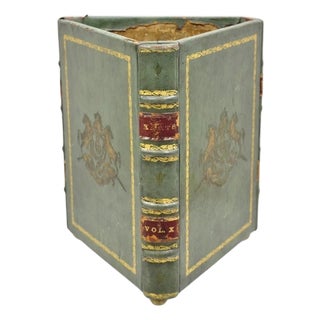 Vintage Italian Regency Green Leather Triangular Book Form Wastebasket Trash Can For Sale