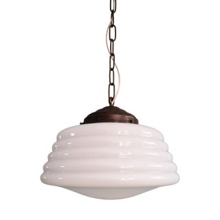 Art Deco Pendant Light in White Opaline Glass, 1920s For Sale