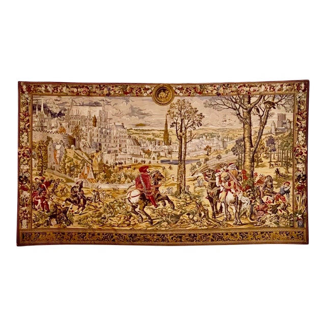 Medieval Brussels Hunting Scene Belgian Jacquard Wall Tapestry, 20th Century For Sale