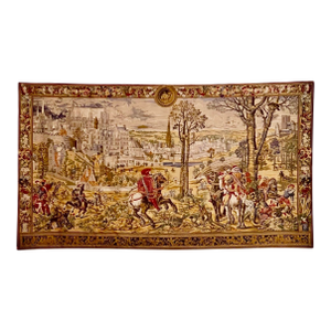 Medieval Brussels Hunting Scene Belgian Jacquard Wall Tapestry, 20th Century