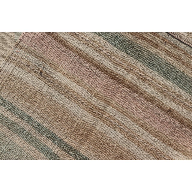 Vintage Turkish Kilim With Vertical Stripes in Sage Green, Sand, and Faded Rose For Sale - Image 11 of 11