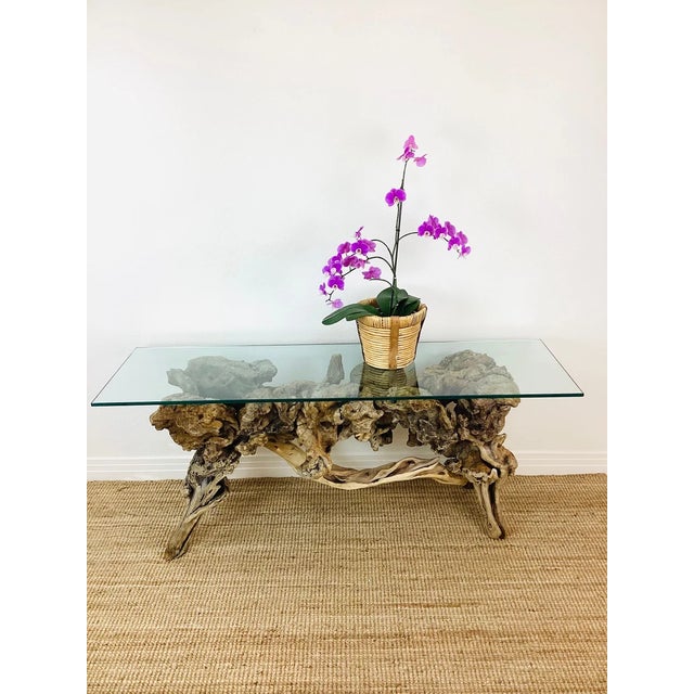 Vintage 1970s Driftwood / Burlwood Console Table made from natural driftwood / burlwood organic sculptural design...