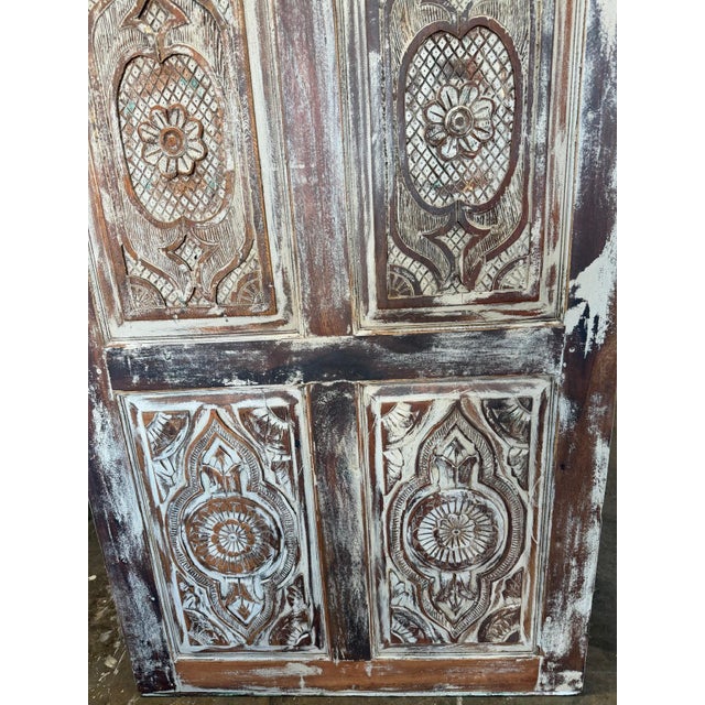 Distressed White Floral Carved Wood Sliding Barn Doors – Vintage Style 84x36 For Sale - Image 4 of 6