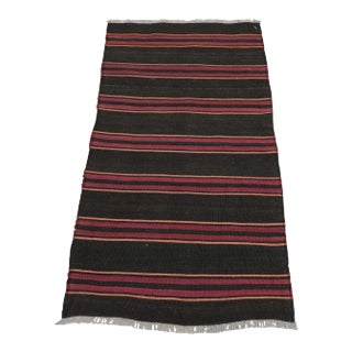 1980s Tribal Black Striped Kilim Small Rug For Sale