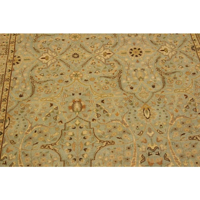 1980s 1980s Semi Vintage Blue/Ivory Turkish Hand-Knotted Rug -4'0 X 5'11 For Sale - Image 5 of 8