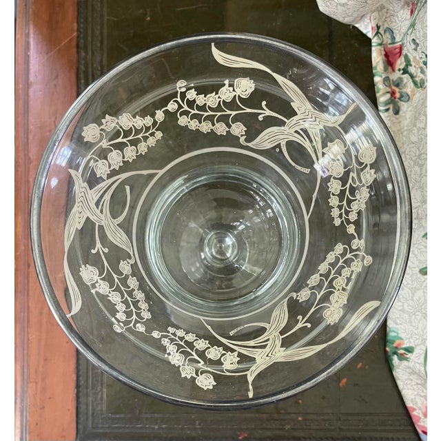 Vintage Mid 20th Century Marked Sterling Silver Overlay Footed Glass Compote With Lid in Lily of the Valley Pattern For Sale - Image 9 of 9