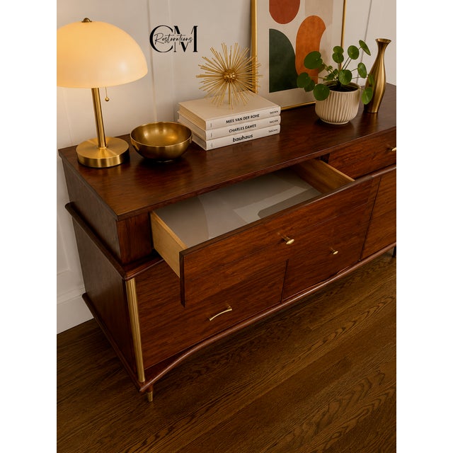 Vintage Restored Mid Century Modern Mengel 9 Drawer Dresser For Sale In Los Angeles - Image 6 of 7