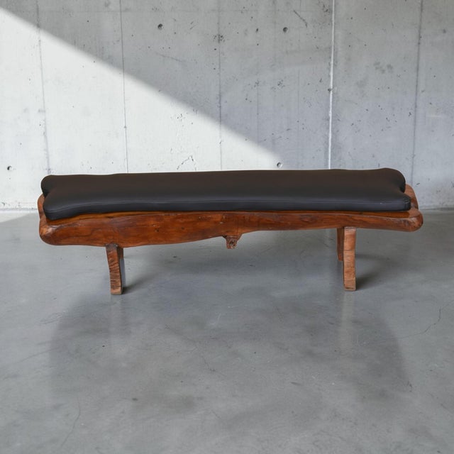 Sculptural Organic Modern Solid Wood Bench With Cushion For Sale - Image 6 of 8