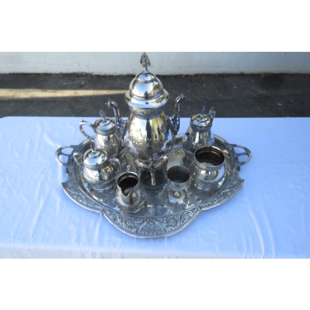 Late 20th Century Meriden Silver Plated Serving Tea Tray Set With Pairpoint Pitcher and Cup 4483b For Sale - Image 14 of 18