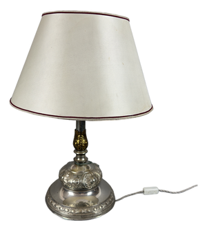 Large Silver-Plated Brass and Wood Table Lamp, 1960s