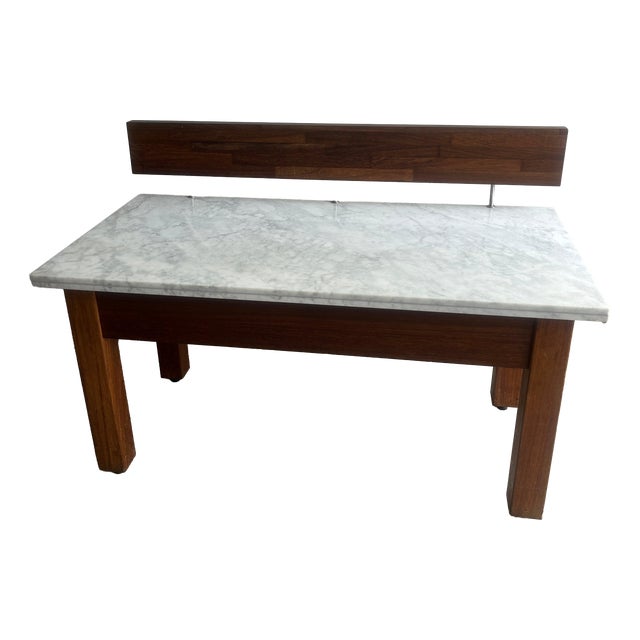 Vintage Marble Console Table with Floating Wooden Screen For Sale
