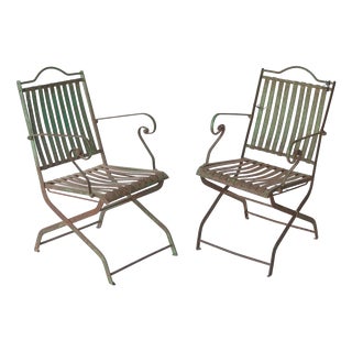 Antique French or Spanish Wrought Iron Garden Chairs, Set of 2 For Sale