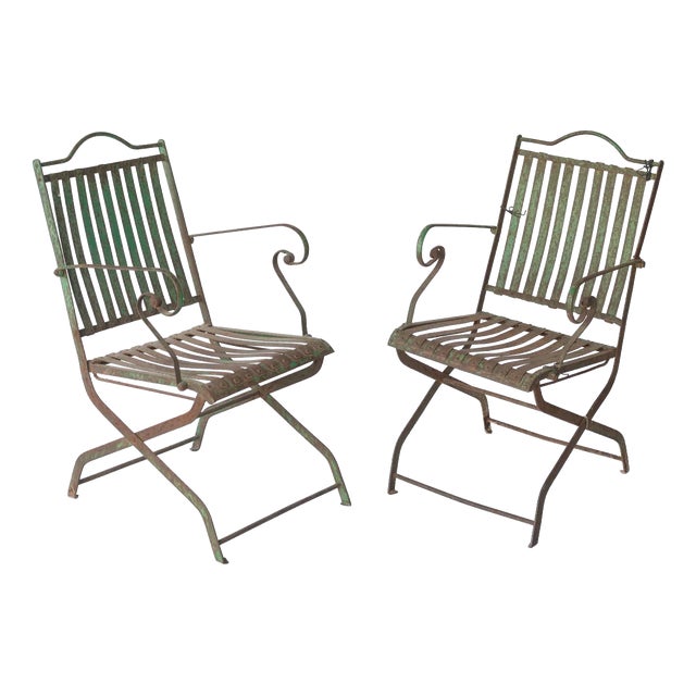 Antique French or Spanish Wrought Iron Garden Chairs, Set of 2 For Sale