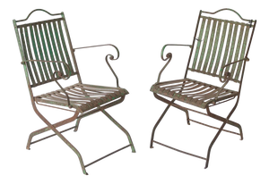 Antique French or Spanish Wrought Iron Garden Chairs, Set of 2