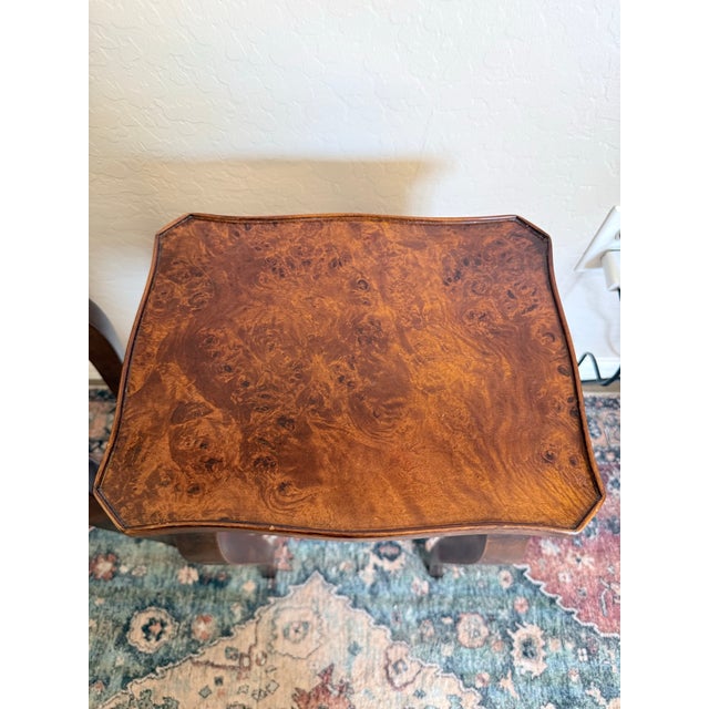 Pair of Vintage Italian Burl Wood End Tables | Made in Italy Rococo Style Accent Tables For Sale - Image 12 of 12