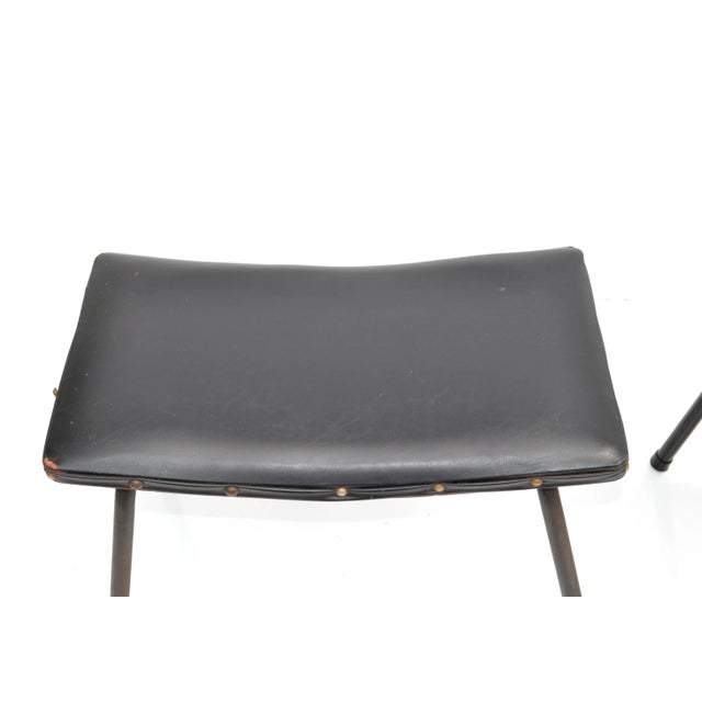 Pierre Guariche French Black Benches Steel & Distressed Faux Leather 1960 - A Pair For Sale - Image 11 of 12