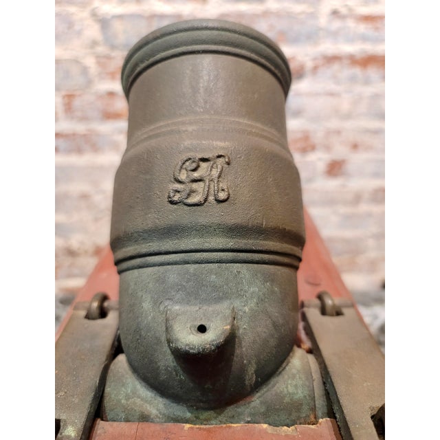 British Metal Mortar Cannon on Wooden Base For Sale - Image 4 of 9
