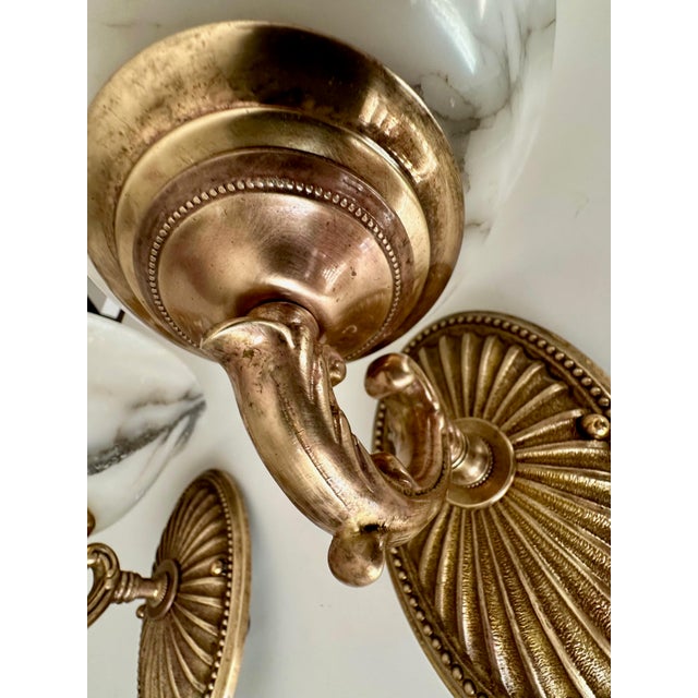 Pair Brass Alabaster Sunburst Wall Sconces For Sale - Image 16 of 18