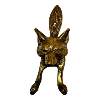 Vintage, English, Fox, Brass Door Knocker, Stamped England For Sale