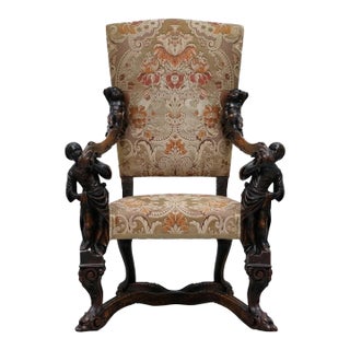 Museum Quality Valentino Panciera Besarel 19th Century Italian Walnut Cherub Carved Armchair – Throne Chair For Sale