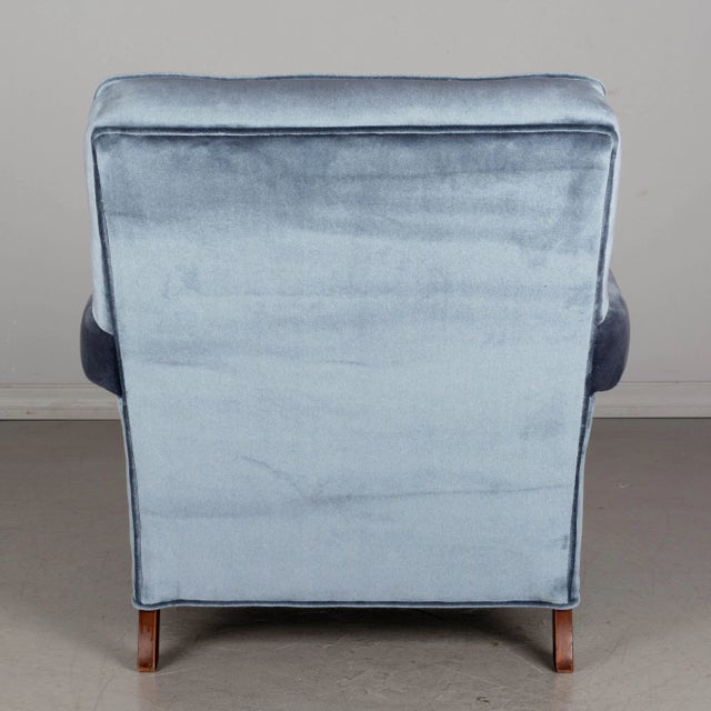 Slate Gray Mid Century Velvet Club Chair & Ottoman For Sale - Image 8 of 9