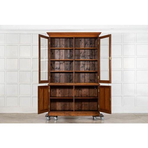 Late 19th Century Large Antique English Oak Glazed Bookcase Cabinet, 1880 For Sale - Image 5 of 18