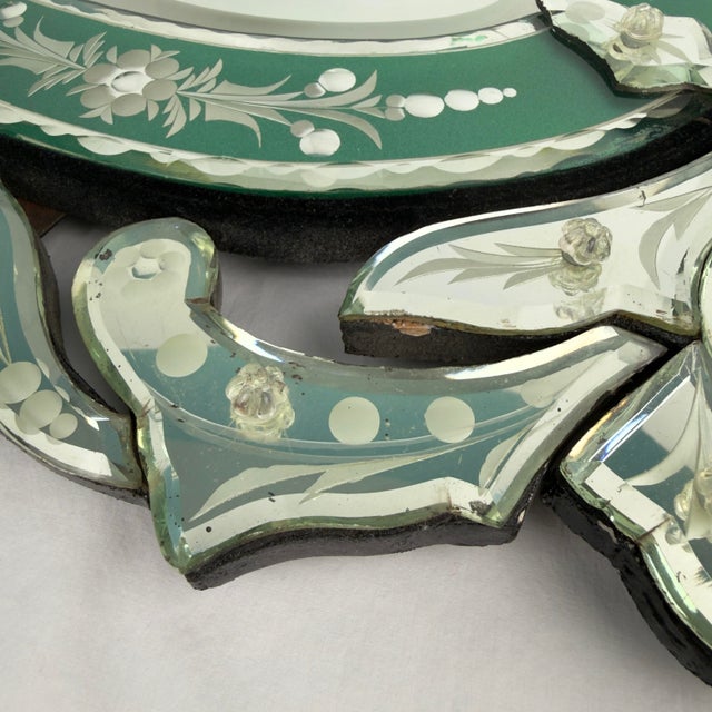 Early 20th Century Venetian Glass Mirror - Etched & Reverse Painted For Sale - Image 11 of 12
