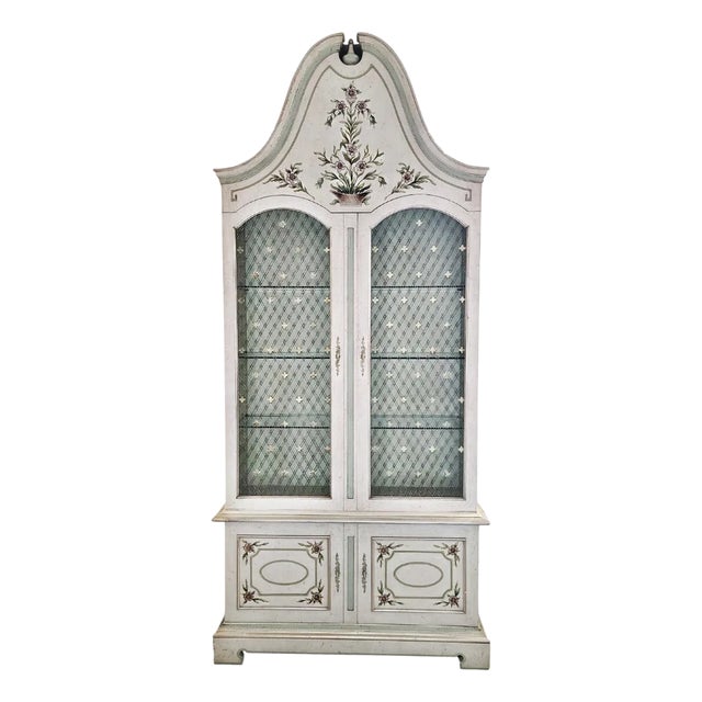 Rare Decorative John Widdicomb Cabinet With Hand-Painted Speckled Finish Palm Beach Regency / Gustavian Crossover For Sale