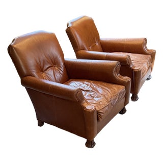 William Alan for Abc Carpet and Home Traditional Brown Leather Club Chairs Tufted Club Chair For Sale
