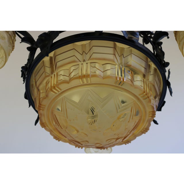 Metal Vintage French Pendant Light in Wrought Iron by Muller Frères, 1930 For Sale - Image 7 of 14