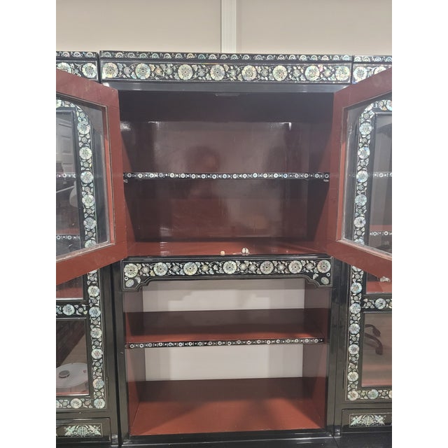 Vintage Korean 3-Piece Mother-of-Pearl Display Cabinet Wall Unit For Sale - Image 13 of 15