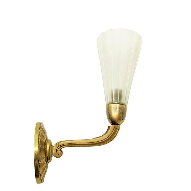 Italian Art Deco Brass Sconces with Murano Glass Shade, 1930s, Set of 2 For Sale - Image 10 of 18