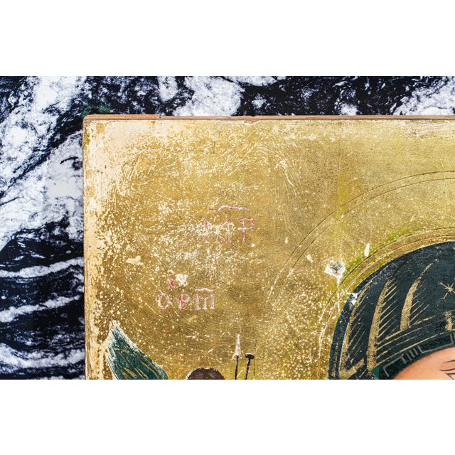 1960s Stunning Large Icon of Our Lady of Perpetual Help Catholic Christianity Painting of Virgin Mary and Baby Jesus For Sale - Image 11 of 15